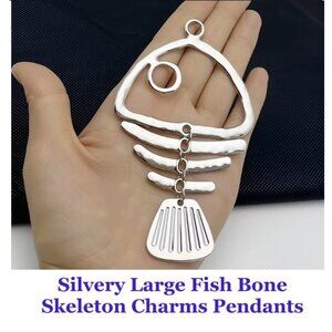 Silvery Large Fish Bone Skeleton Charms Pendants